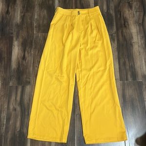 Solid Wide Leg Trousers - Yellow / M